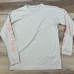 Tna Graphic T-Shirt Mens Medium Streetwear Cotton Long Sleeve Beige Gothic Pink